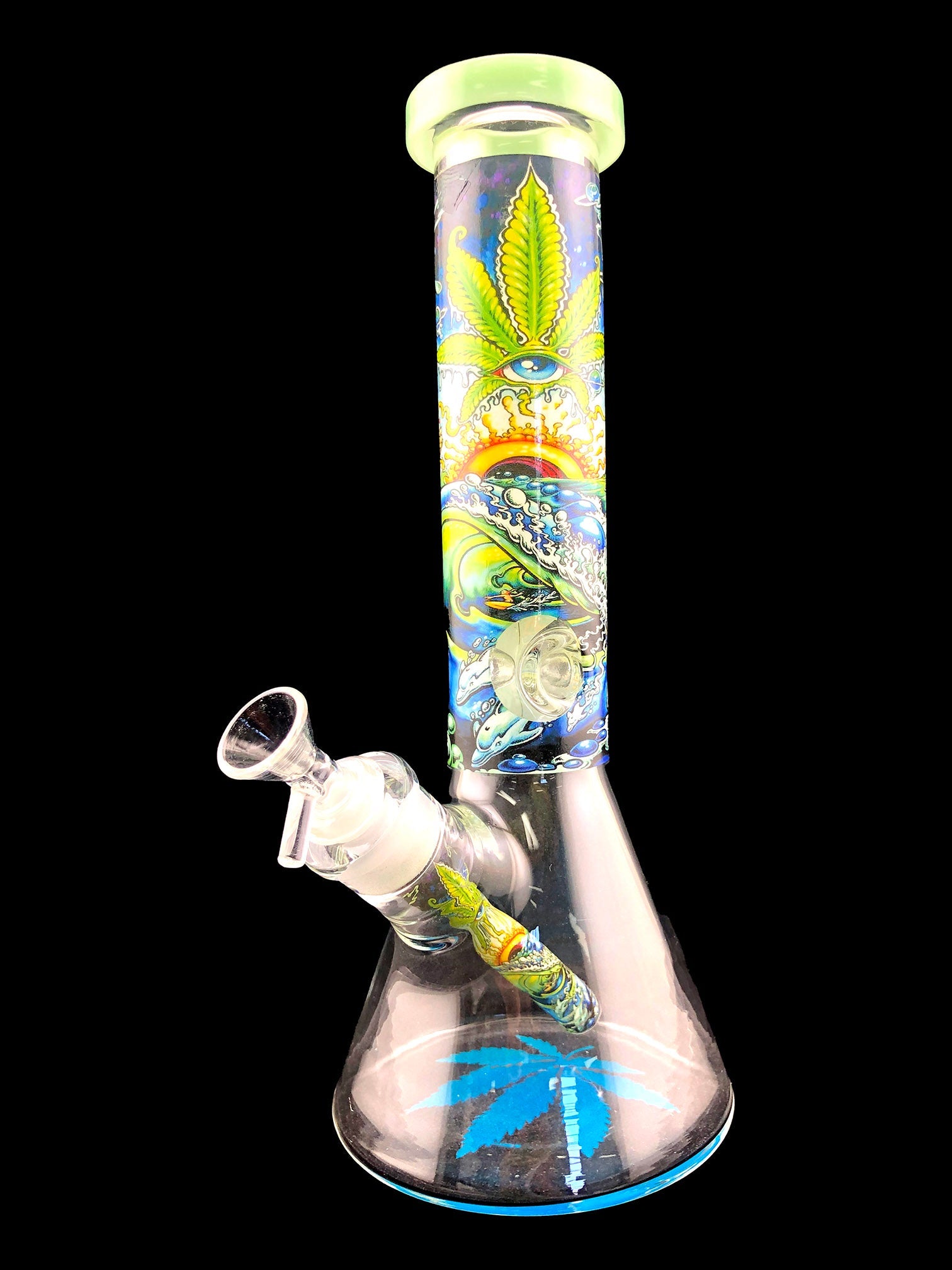 12" 7mm Leaf Glow In The Dark Beaker Water Pipe
