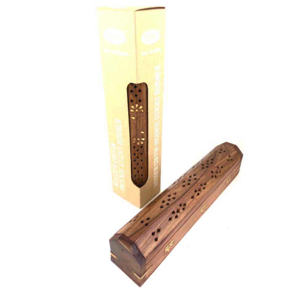 Ppure Wooden Coffin Box Incense Stick Holder