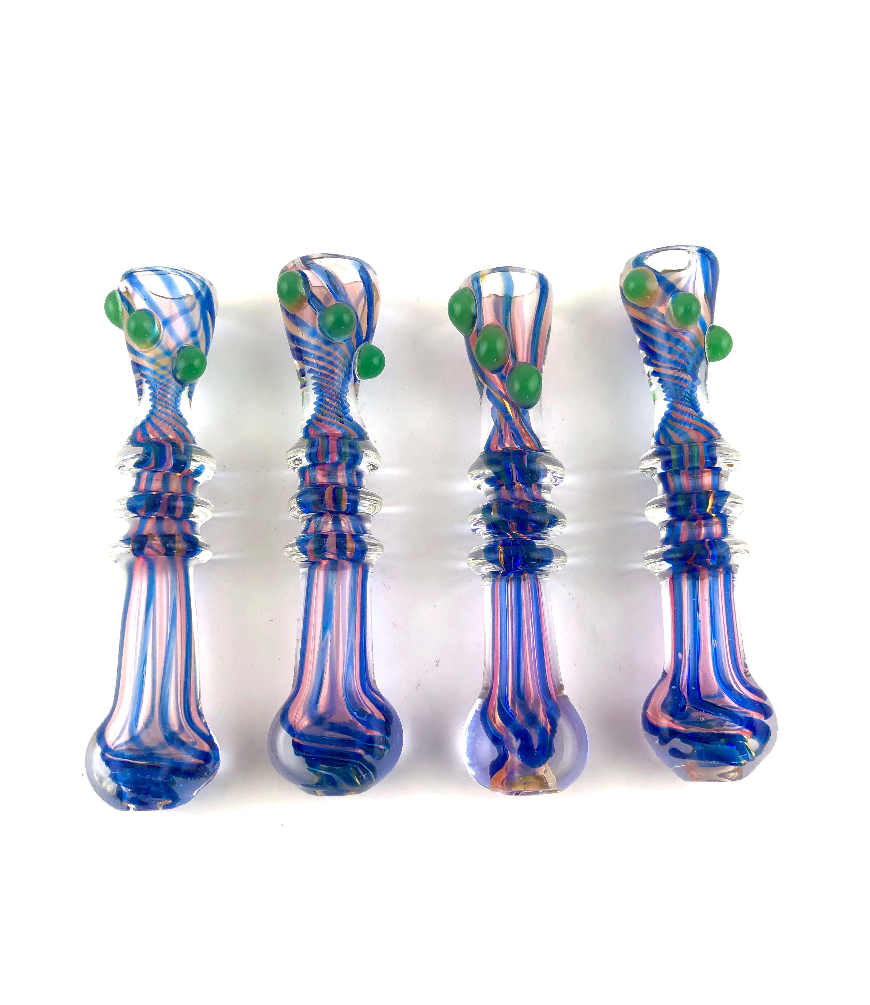 4" Triple Bead & Ring Flat Mouth Glass Chillum